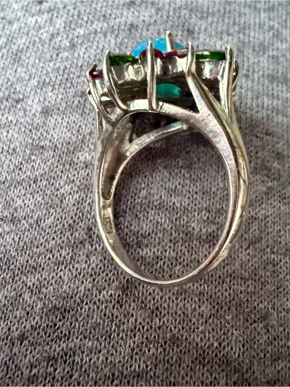 Natural/Real Gems Blue Opal & Garnet Diopside, Blue topaz  Sz7.5 925 stamped - Picture 15 of 17